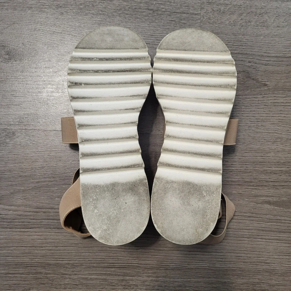 Steve Madden Bandi Tan Elastic Platform Cork Wedge Sandals Women's 6.5 Neutral
